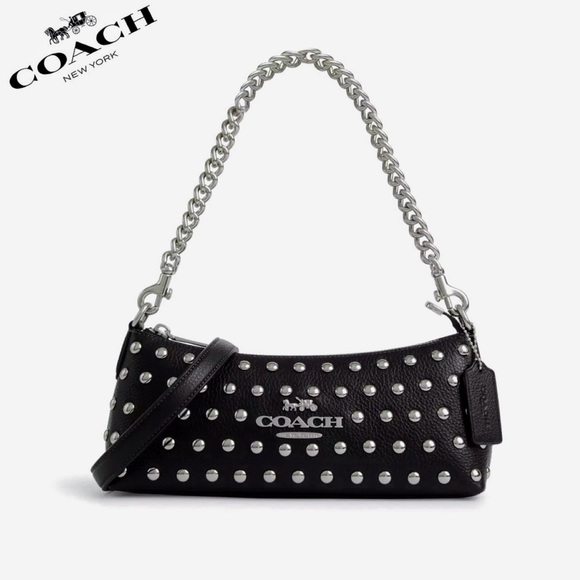 Coach Handbags - NWT COACH Charlotte Leather Shoulder Bag With Rivets Silver/Black Crossbody